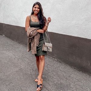 ZARA OLIVE GREEN MIDI DRESS